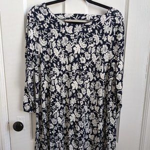 Loft Garden Print Long Sleeve Bar Back Swing Dress - size L
